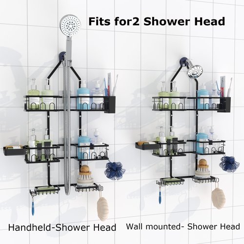 Dotpilgo Shower Caddy Hanging Upgraded Adjustable Rustproof Shower Caddy Shower Organizer for Over Handheld or Fixed Shower Heads with Hooks Soap Holder Toothbrush Holder