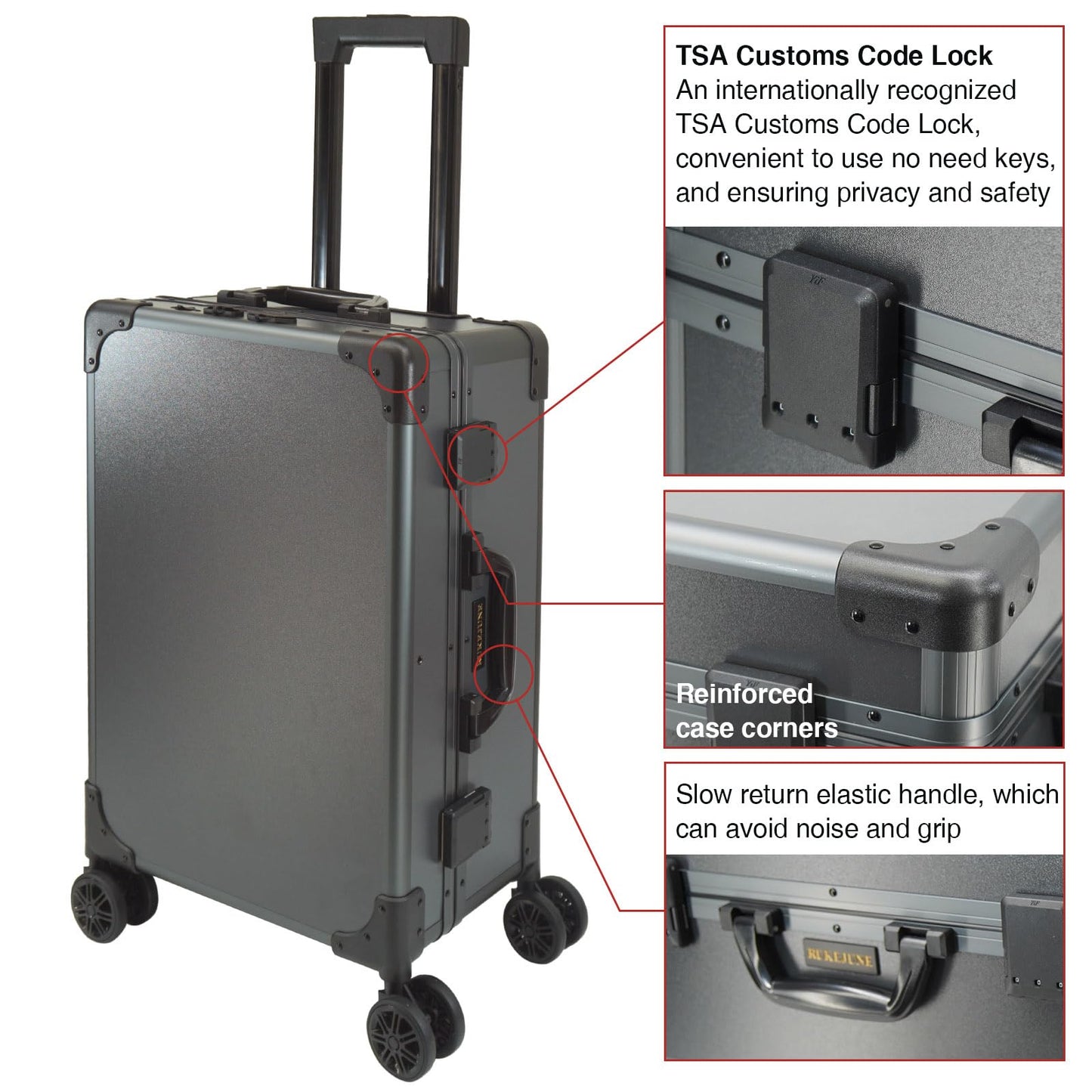RUKEJUNE Rolling Makeup Train Case with Mirror and Lights Cosmetic Travel Box Mobile Barber Stations with Bluetooth, Speaker, Wheels, Stands