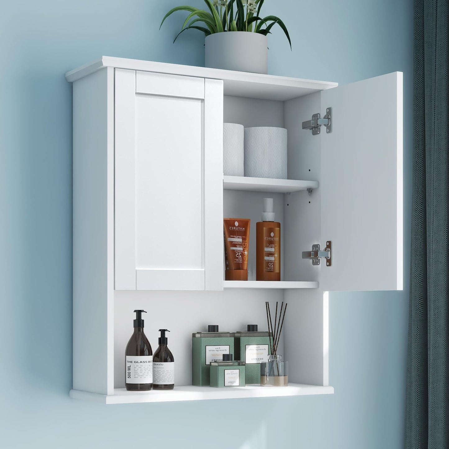 VIMYFAMY Bathroom Cabinet Wall Mount with Buffering Hinge, 23"x29" inch Over Toilet Storage Cabinet with Adjustable Shelves, Large Space Wooden Medicine Cabinet, White