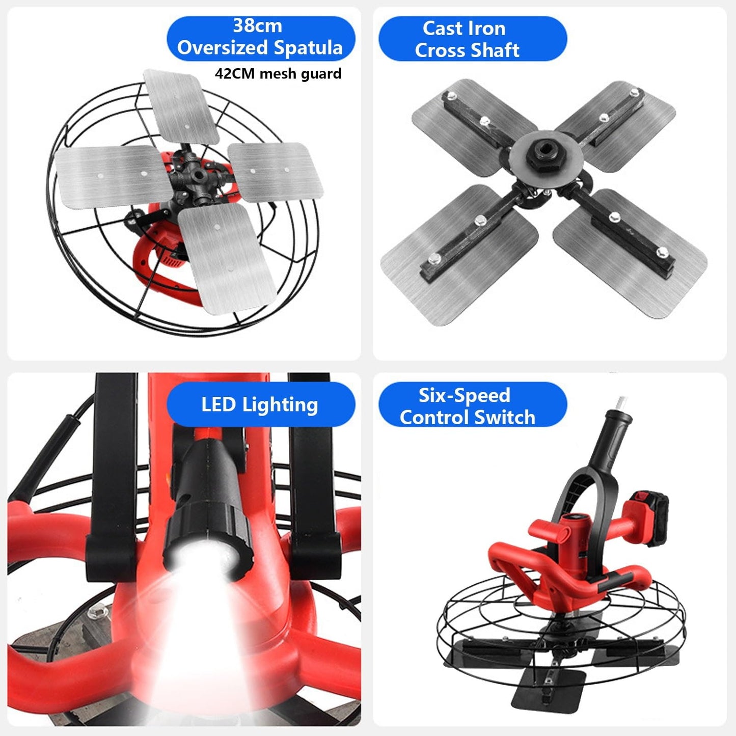 Electric Trowel Machine Concrete Power Trowel Wall Smoothing Polisher 280-2800 RPM Adjustable for Plaster Mortar Cement Finishing Professional Power Screed