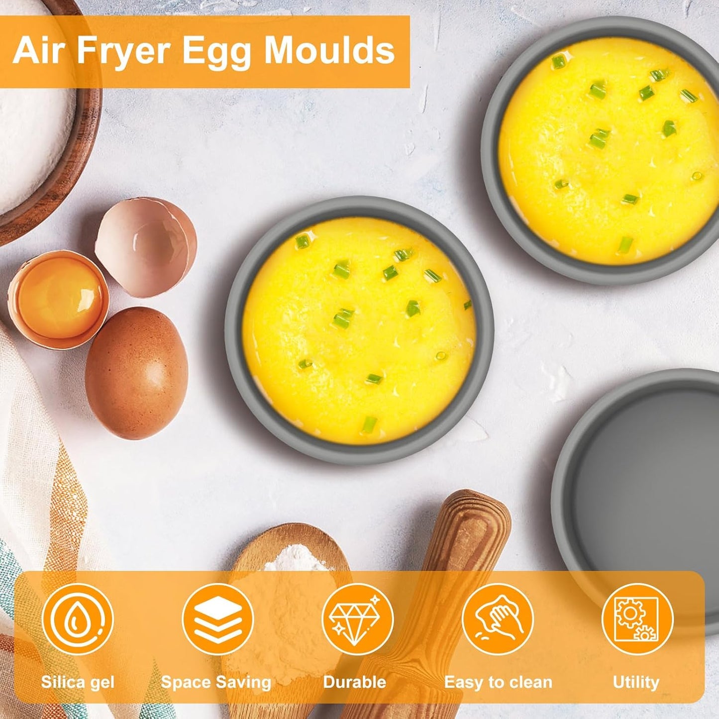 Skiennix Silicone Air Fryer Egg Mold Set - Reusable Nonstick Poached Cups | BPA Free & Dishwasher Safe
