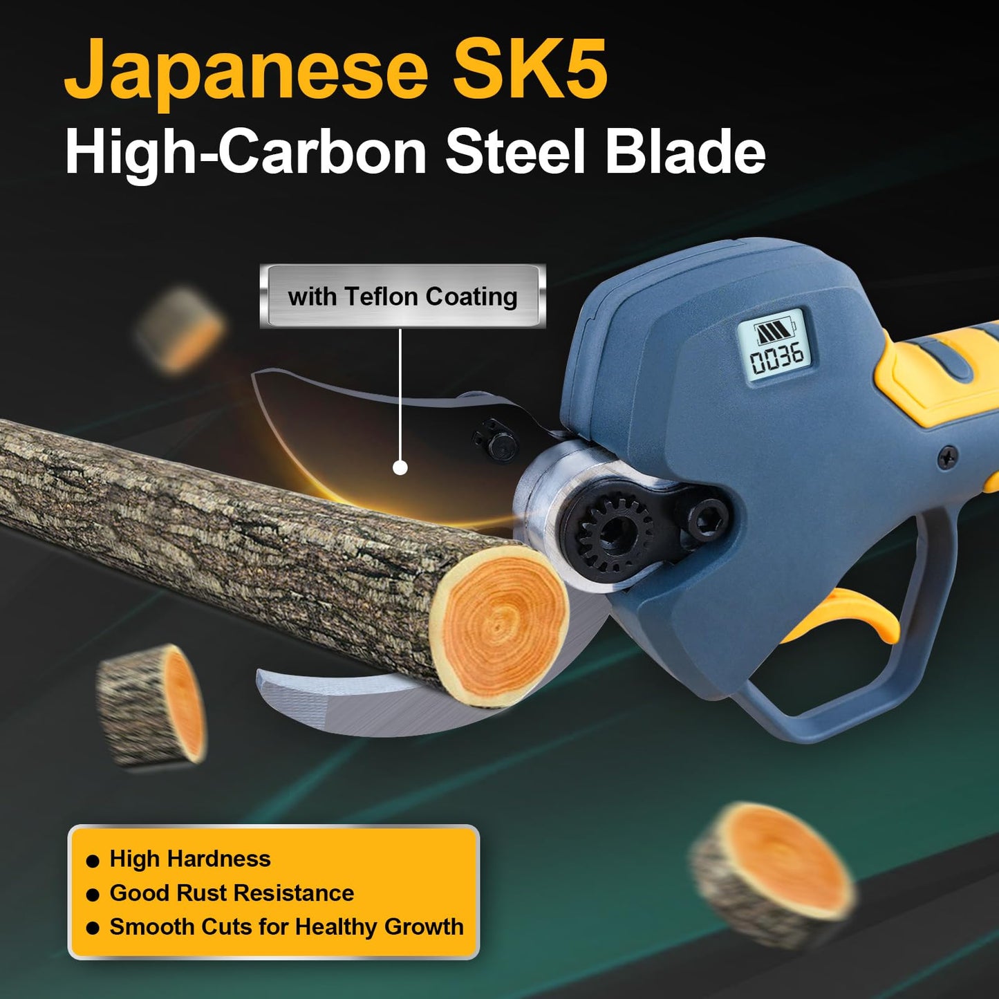 Prunarbo 2-in-1 Pole Pruning Shears Cordless, 40mm Electric Pruner with Extension Pole, Dual Battery, Compatible with Makita battery, 14.7FT High Reach Tree Trimmer, No Ladder Needed for Orchard