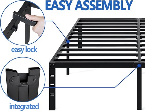 Jetonix Metal Bed Frame - Queen Size with Storage Space | Heavy Duty, Easy Assembly, Black, 12 Inch