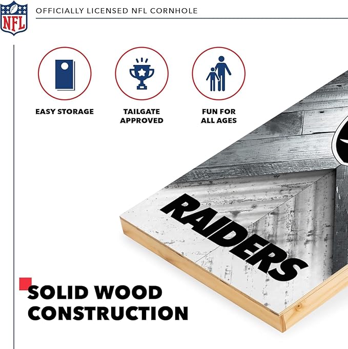 NFL Football 2' x 4' Regulation Size Solid Wood Cornhole Set with Direct Print HD Team Graphics Great Gift for Any Football Fan! Bean Bag Toss Family Outdoor Game