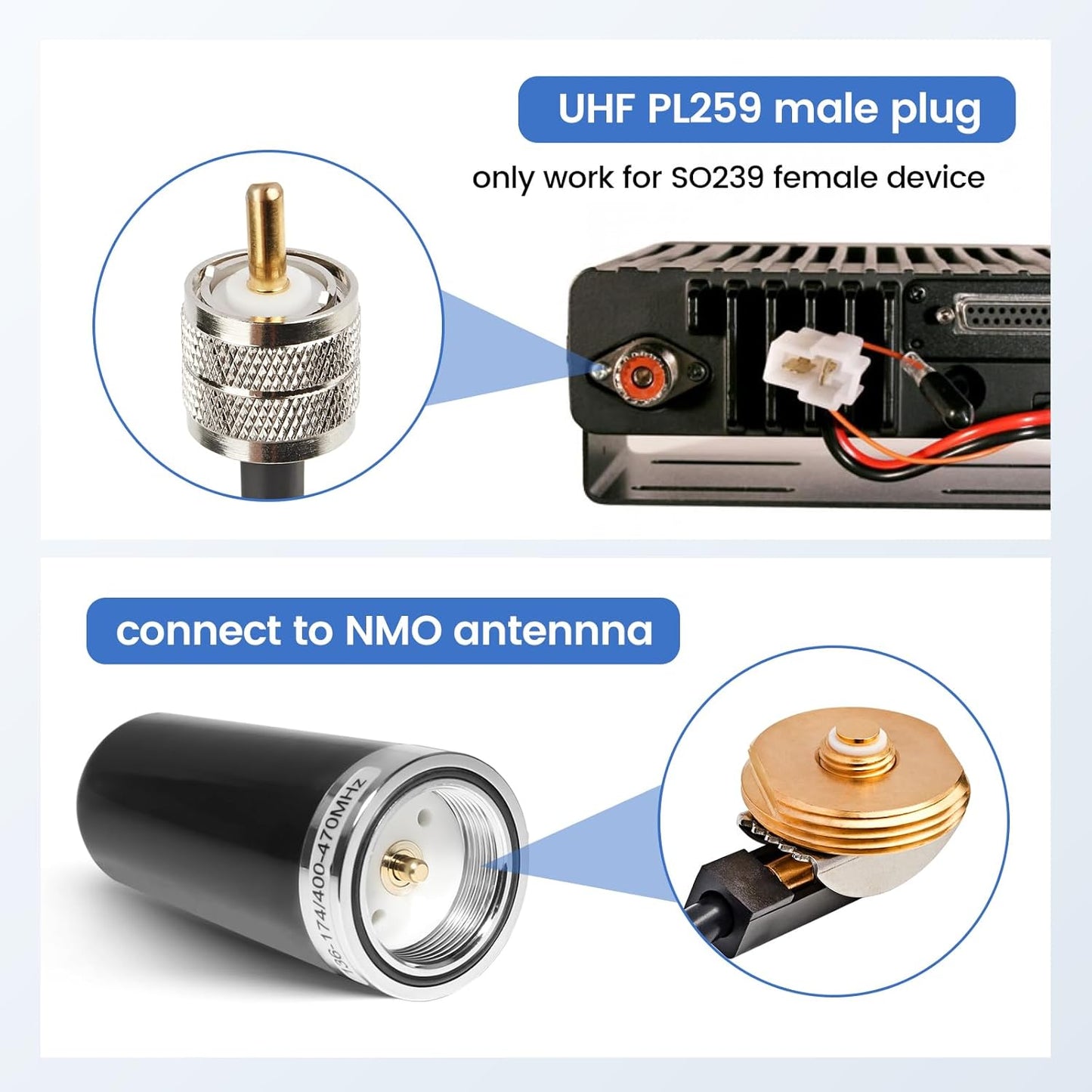16ft PL259 RG58 Anina Pure Copper Coax Cable NMO to Male, Low Loss Extension Coaxial Wire for Yaesu Vertex Kenwood CB