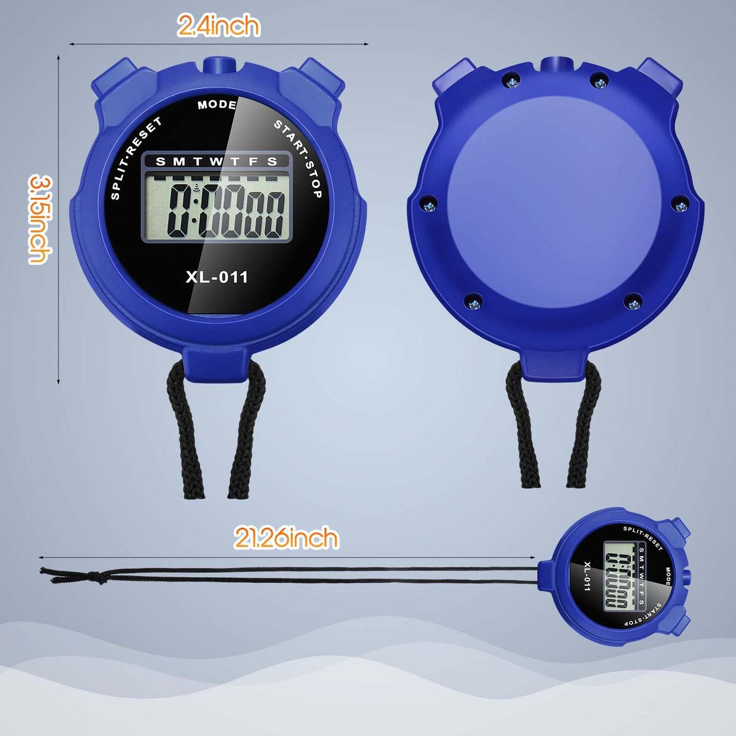 TOODOO 12 Pack Multi Function Digital Stopwatch Timer Bulk Sports Stopwatch with Lanyard Plastic Display Waterproof Date Time Alarm Timer for Coaches Fitness Referees(Black Blue Red Orange)