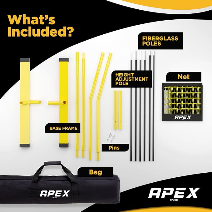 Volleyball Net Training – 12' Wide, Portable Adjustable Height 7.4' to 8' – Includes Ground Stakes, Carry Bag – Indoor & Outdoor Use, Designed by Pro Athletes for Peak Performance