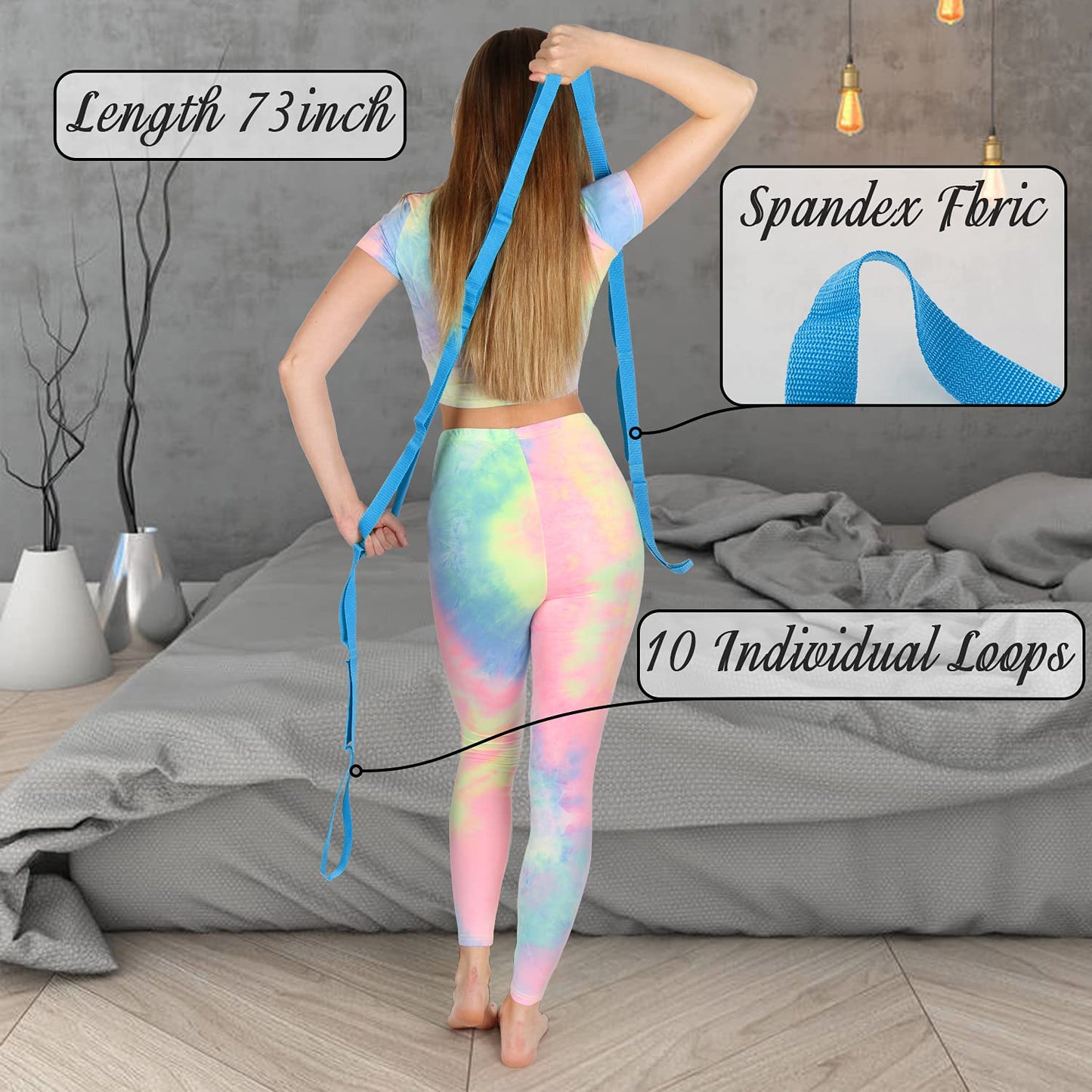 Stretch Strap Yoga Stretching Strap Physical Therapy Rehab Multi-Loop Strap Stretch Bands Nonelastic Exercise Strap for Pilates, Dance and Gymnastics with Instructional Guide (Blue)