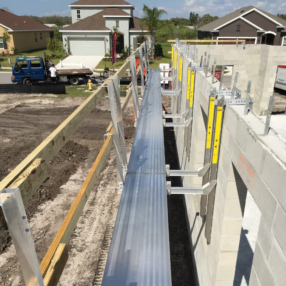 WallWalker 6 Foot Top Plate Hanging Scaffold with Guard Rail Posts (Pack of 2) Light Weight Aluminum Scaffolding Wall Walker Brand - OSHA Compliant