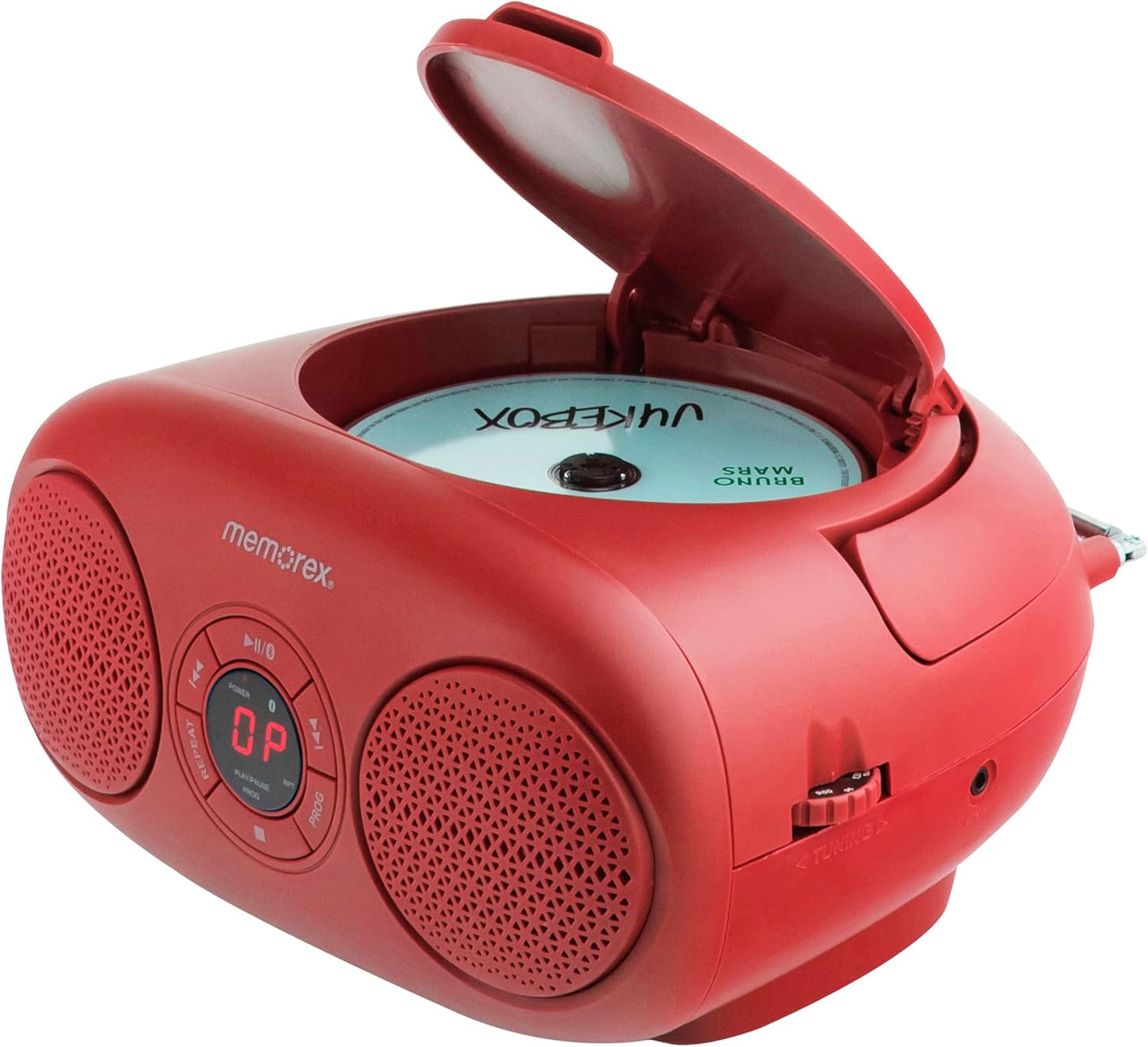 Memorex Programmable AM/FM Top Loading CD Player | Portable Stereo with Memory | Auxiliary Input and LED Display (Red)