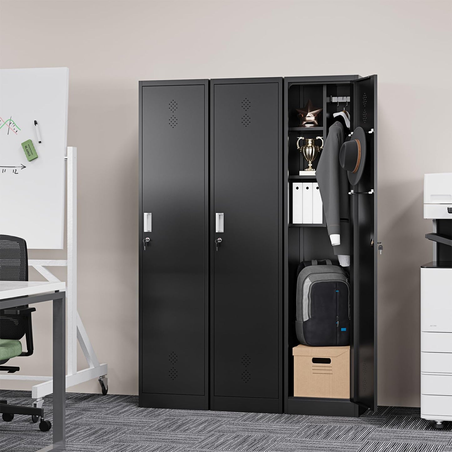 Letaya Broom Closet Storage Cabinet,Metal Cleaning Supply Tool Cabinet,Utility Cabinets for Brooms & Mops Black Garage Organization Cabinet for Laundry Room, Bathroom