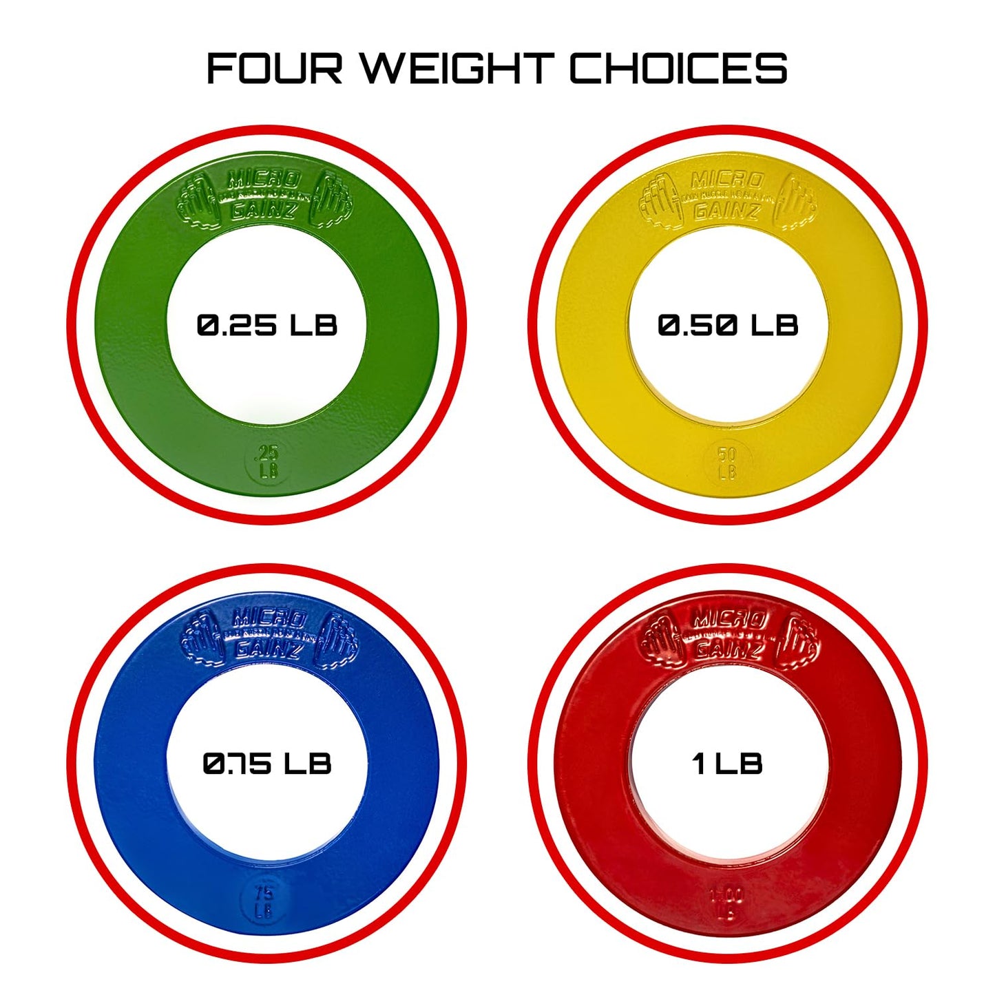Micro Gainz Calibrated Fractional Weight Plates Set, 8 Piece Olympic Weight Plates Set with Bag, Designed for Olympic Barbells for Strength Training and Micro Loading, Made in USA (Multi-Color)