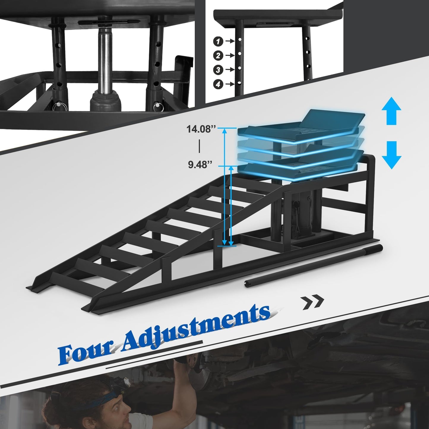 GarveeTech 2 Pack Hydraulic Car Ramps 5 T 10000 LBS Low Profile Car Lift Service Ramps Truck Trailer Garage,Height Hydraulic Vehicle