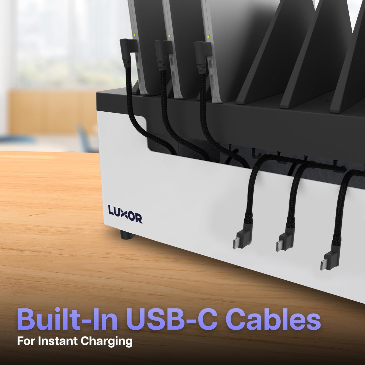 Line Leader 12-Device Open Charging Station | Compact Desktop Charger for Laptops, Tablets, & Chromebooks | Space-Saving Design with Adjustable Dividers & UL Safety-Certified Power Strip