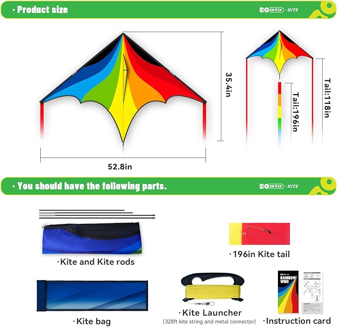 Delta Kite for Kids & Adults, Extremely Easy to Fly Kites, Single Line Beach Kite with Winder for Family Outdoor Games & Activities (Delta Rainbow)