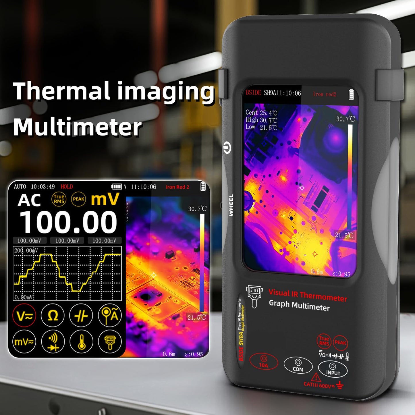 BSIDE SH9A Thermal Imager Multimeter with Macro Lens 428×320 IR Resolution, 20000 Words Multimeter with 3.98'' Touchscreen 25Hz Infrared Thermal Camera 15 Thermal Palettes Dual-Light Fusion IR Camera
