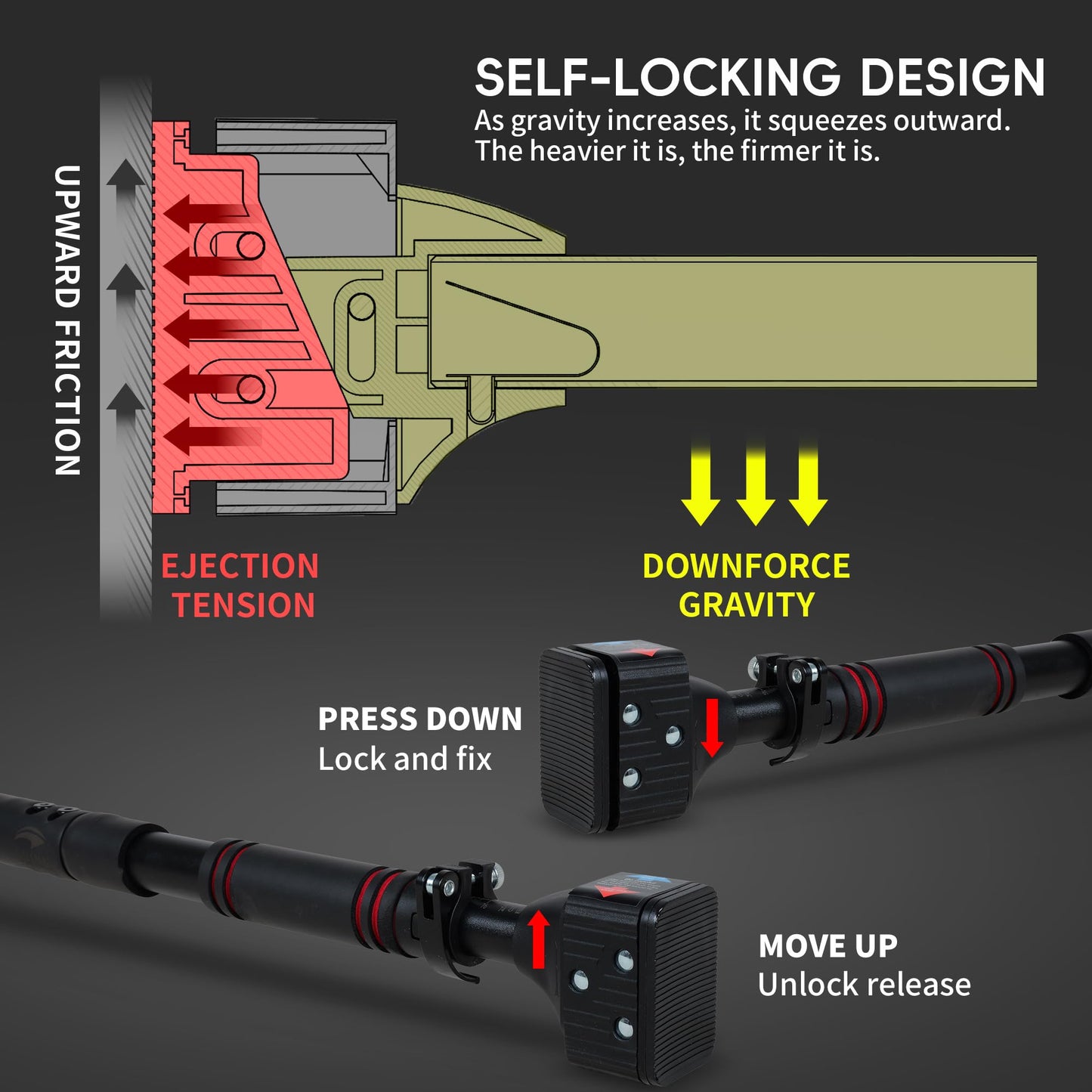 leikefitness Pull-Up Bar For Door Frame Chin Up Bar Upper Body Workout - Indoor Portable Training Pull-Up Bars - Adjustable 28.3"- 37.8" Width Locking Mechanism