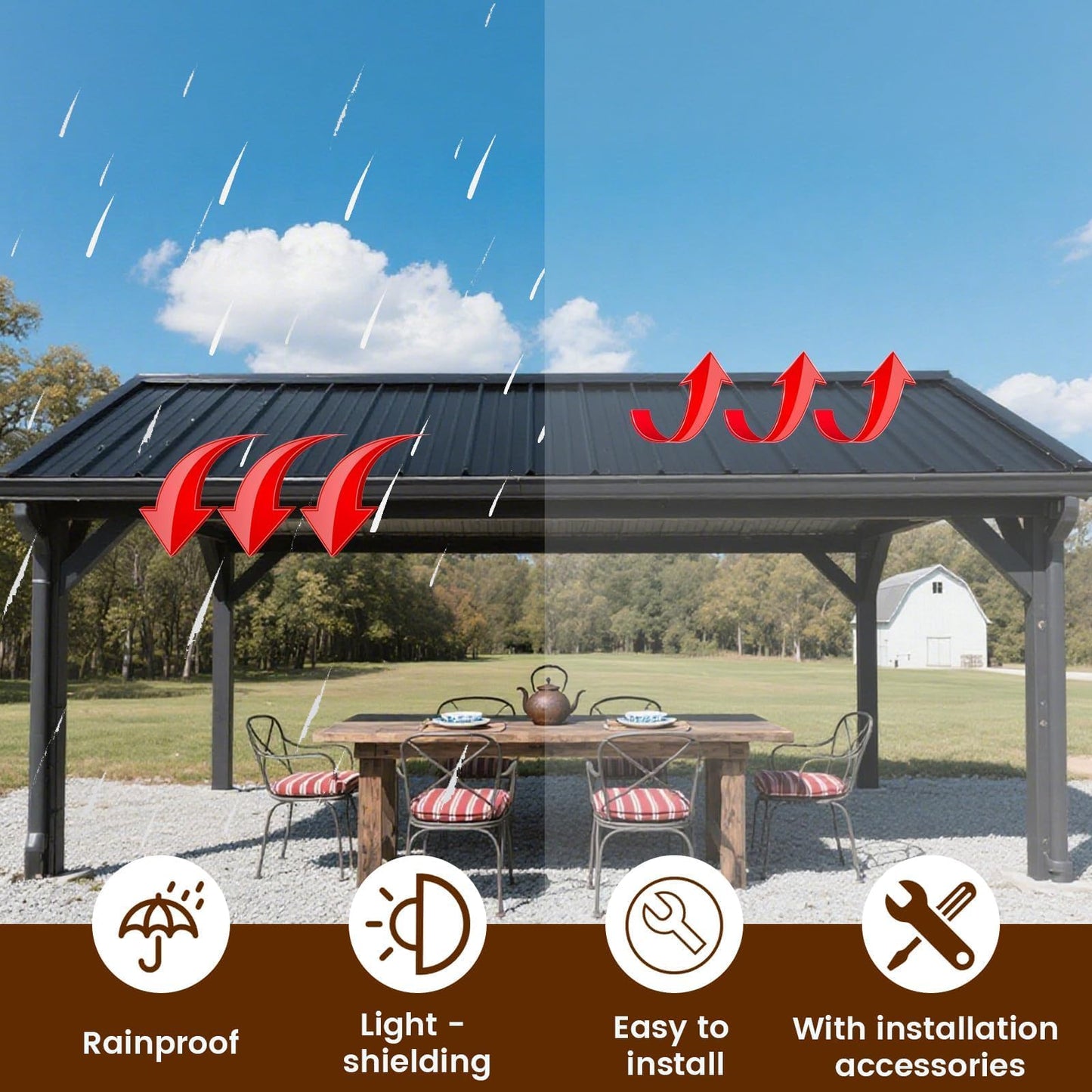 18 Pcs Metal Roofing Panels, L43.3×W17.72 Inch Corrugated Galvanized Roofing Panels Metal Siding Panels with Steel Screws for Pergola, Gazebo, Shed, Outdoor Storage, Chicken Coop, Patio,Garages