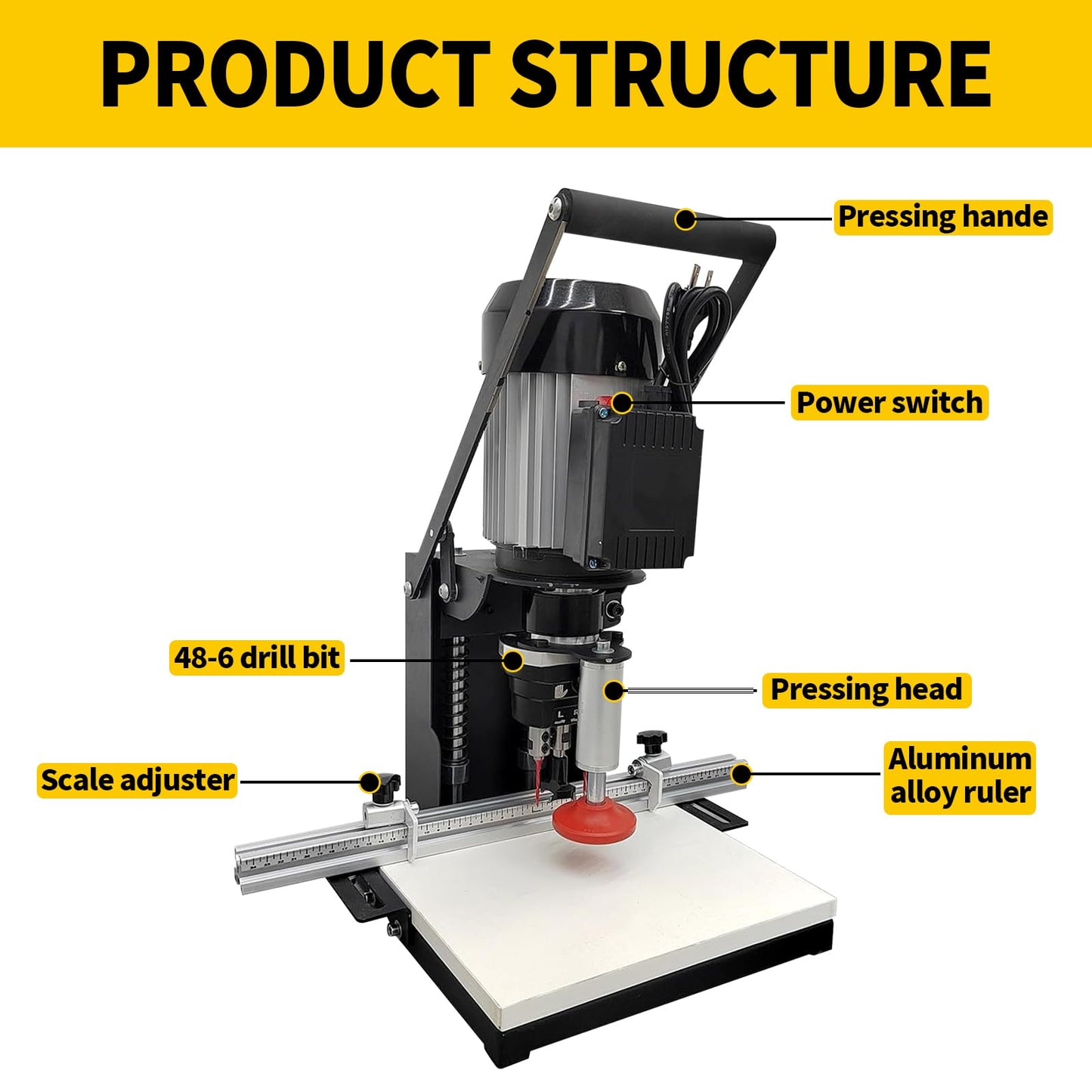 DVALLEY 1100W Hinge Drilling and Boring Machine,0-40mm 2880RPM Depth Pneumatic Portable Woodworking Hand-Held Hinge Drilling Machine,45-9.5 Desktop Drill Press for Drilling Tasks(110 Volt）