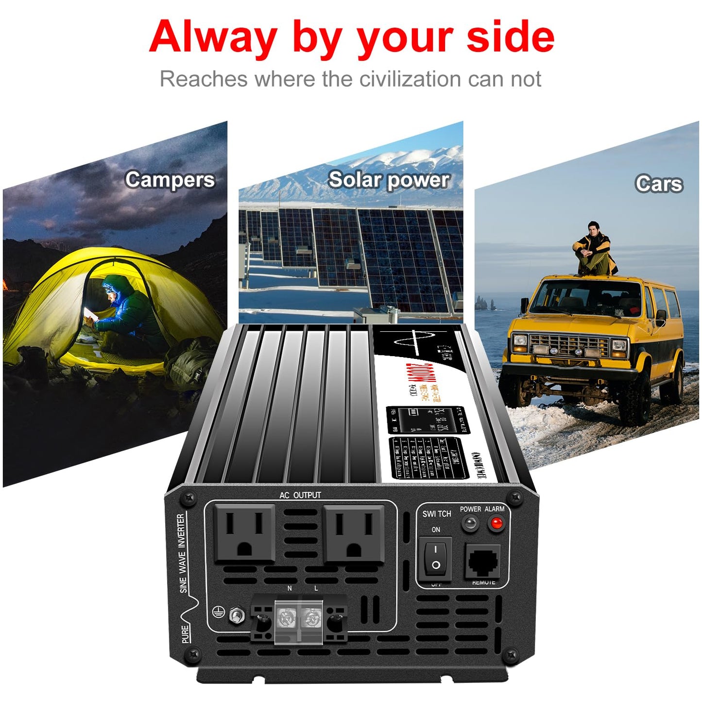 Xijia 2000W Pure Sine Wave Inverter，24V to 120V AC Converter for Home，Solar Systems，Remote and Bluetooth Control for Truck，Camping，with 2 20A AC Socket，Surge Power 4000W