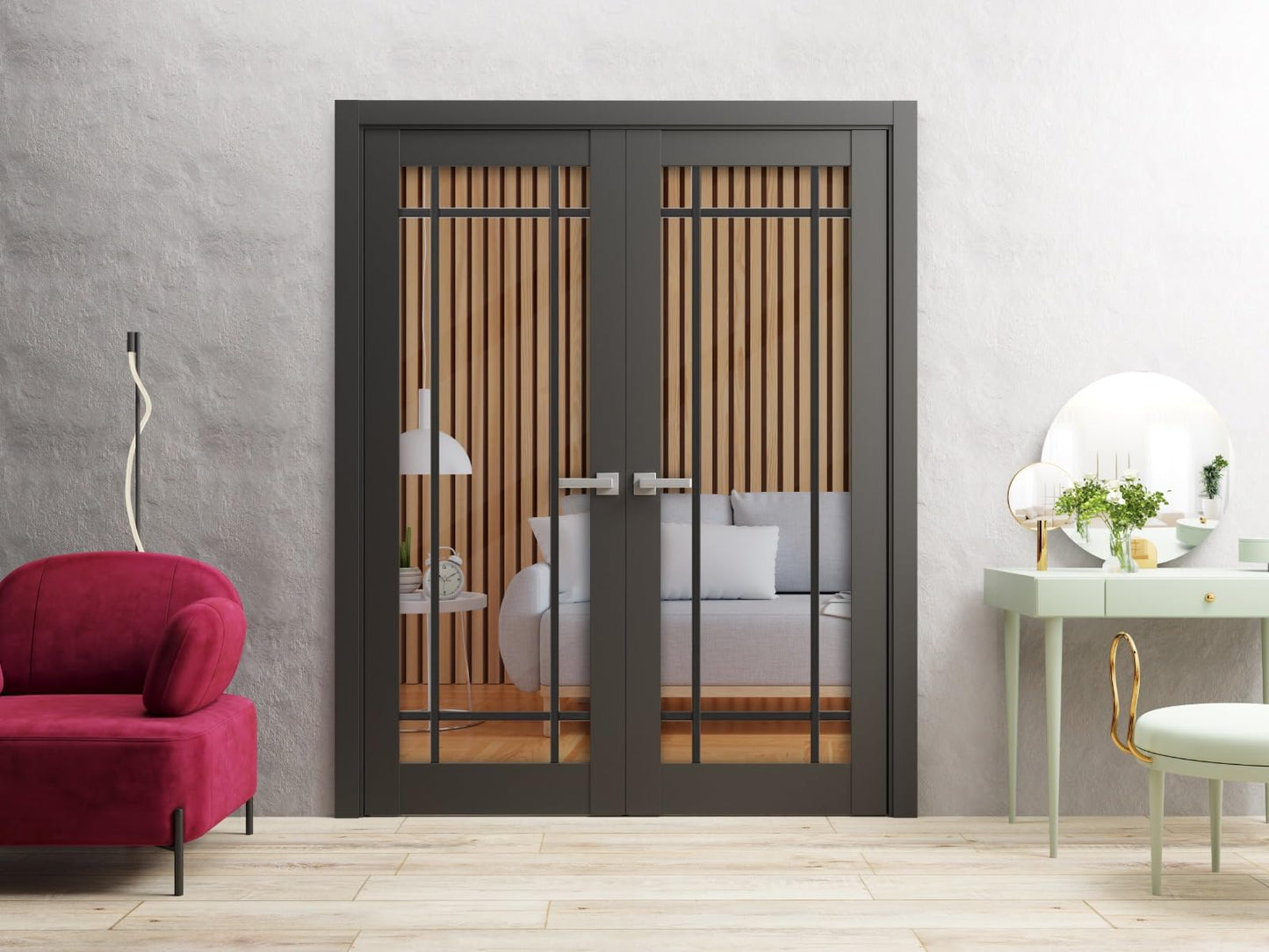 SARTODOORS Lucia 2266 | Double Swing Interior French Doors with Glass with Clear Glass, Solid Wood, Hardware Included, 48x80, Black, Classic