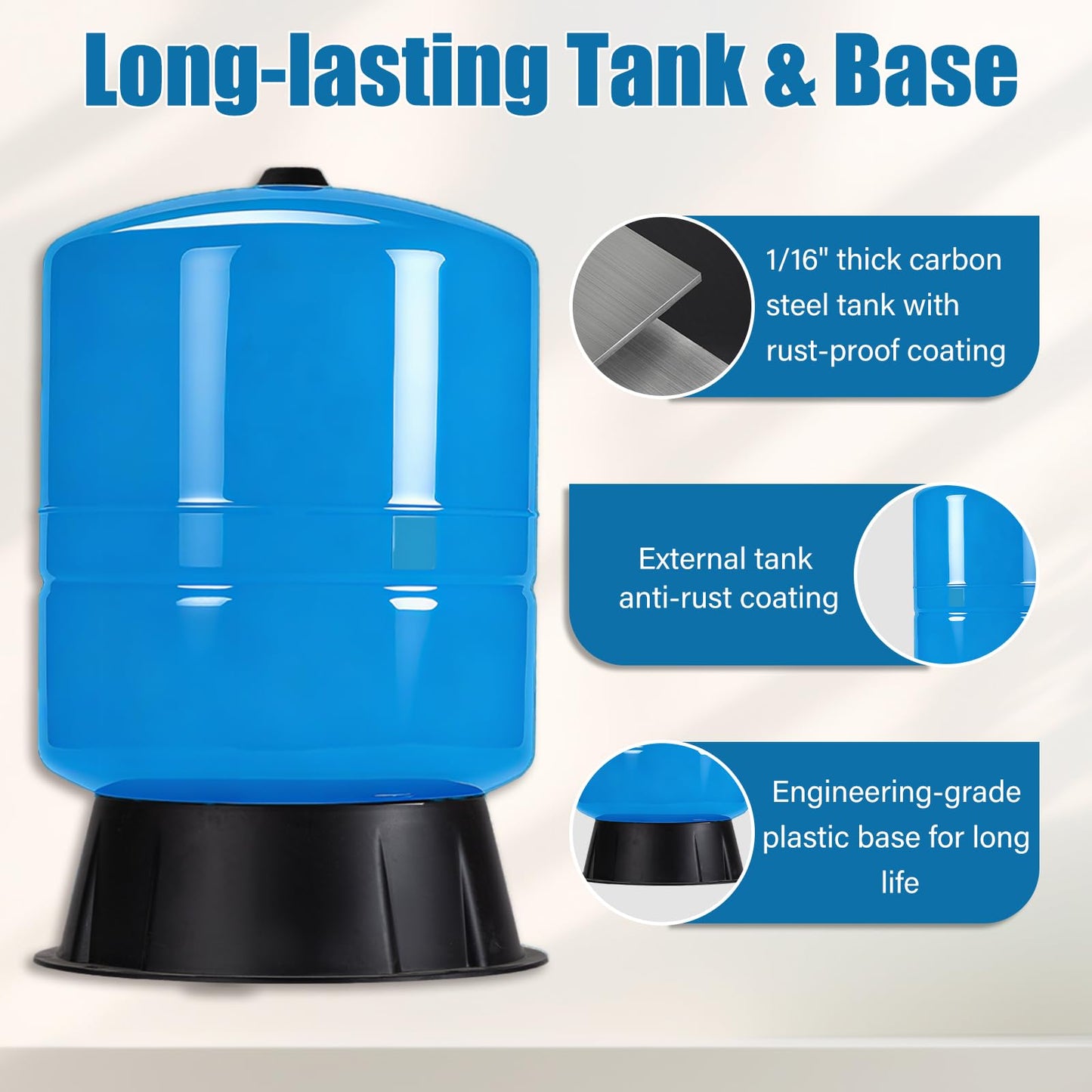 Water Pressure Tank For Well Systems, Vertical Pressurized Tank/Bladder Tank with Diaphragm & Drinking Liner, for Home Domestic Water Supply (8GAL)