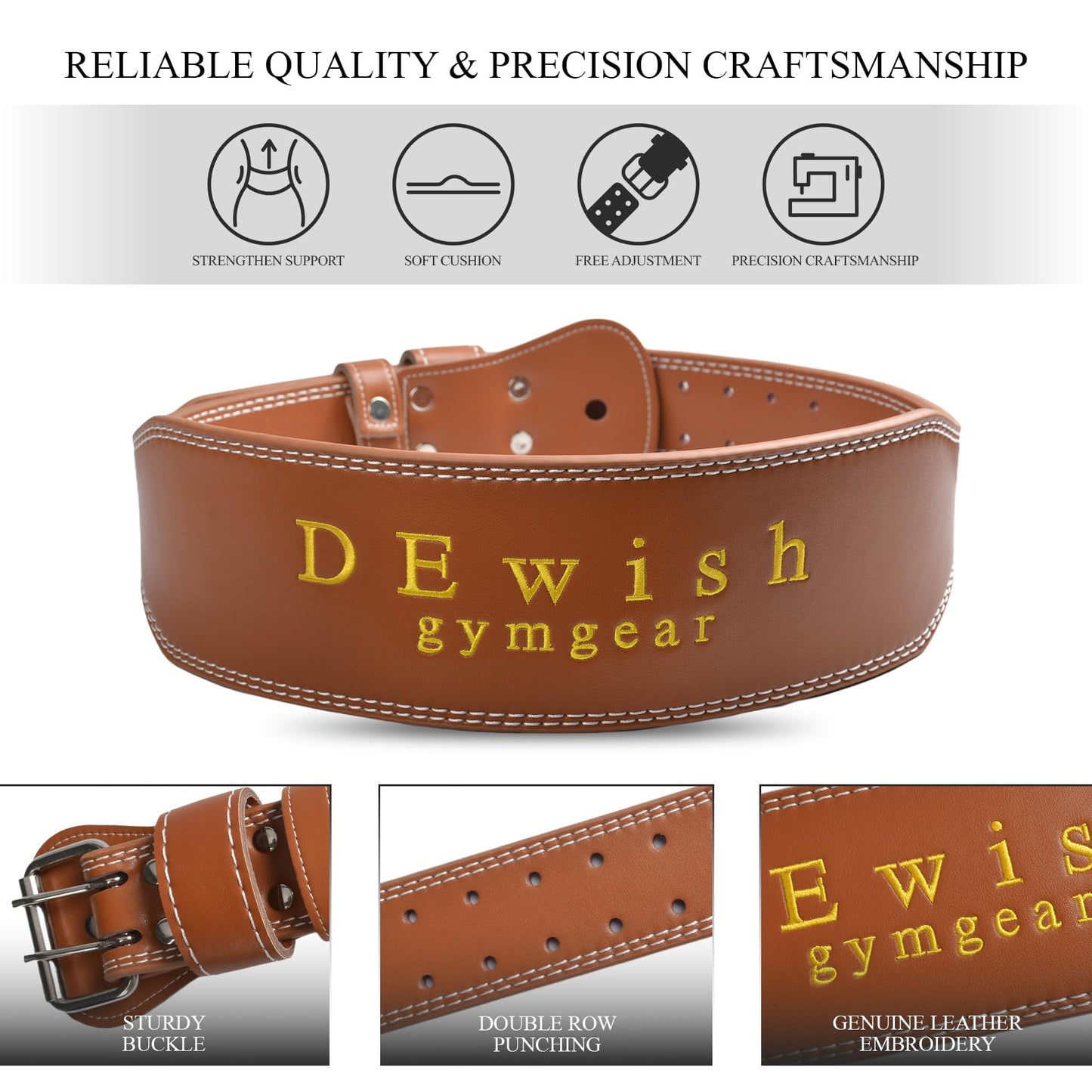 10 Adjustable Holes Leather Weightlifting Belt, 4”& 6”Width, Double Prong Power Belt for Gym Bodybuilding, weightlifting, powerlifting, squats and deadlifts