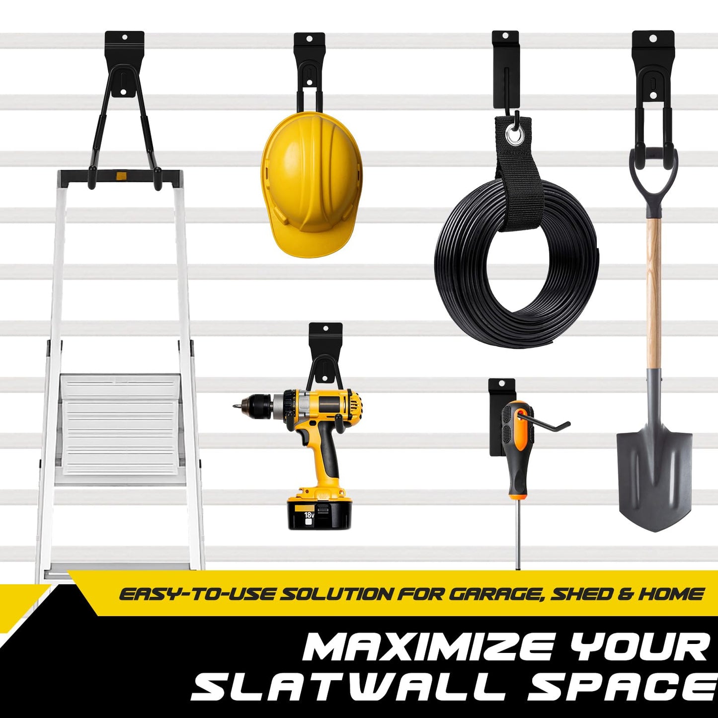 Truxwal 40 Pcs Slatwall Hooks & Hangers – Heavy-Duty Metal Slatwall Accessories Kit for Garage, Workshop & Shed Organization of Tools, Ladders, and Garden Equipment