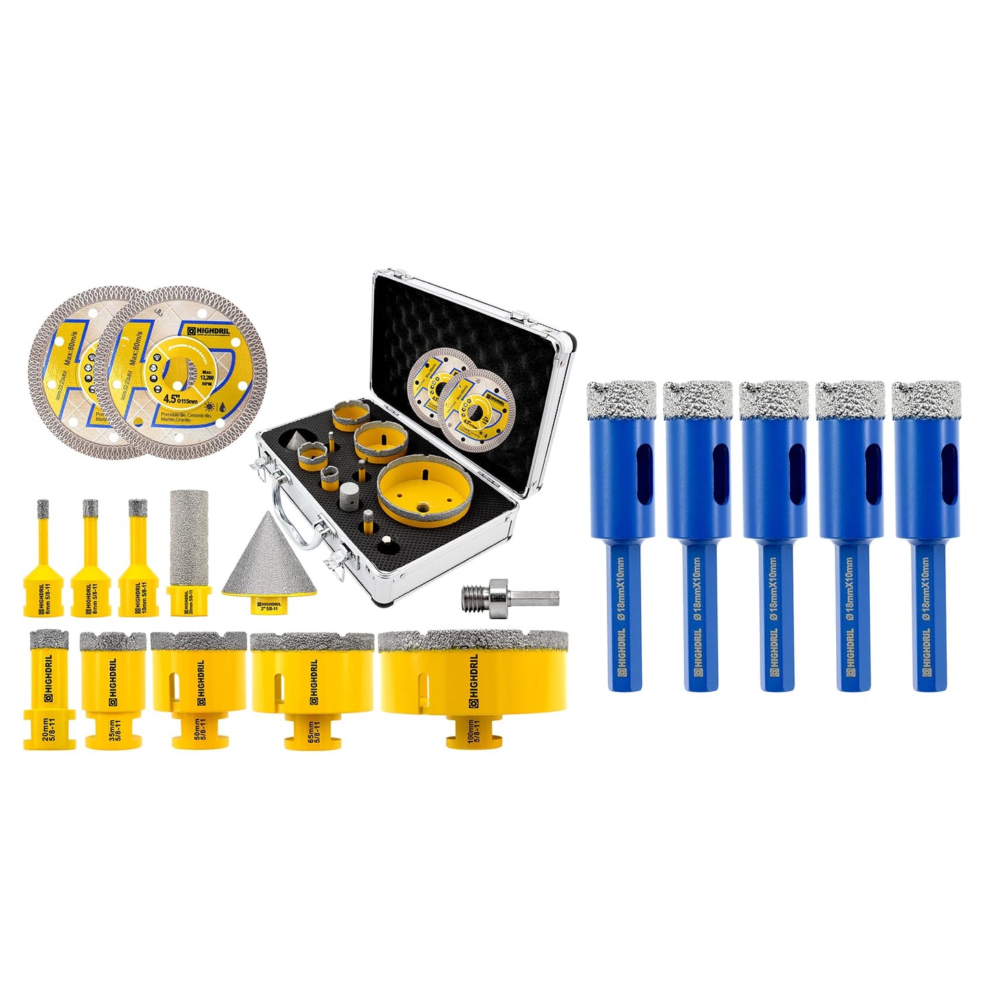 HIGHDRIL 13Pcs Diamond Hole Saw Kit and Dry Diamond Tile Drill Bit with Hex Shank,HIGHDRIL
