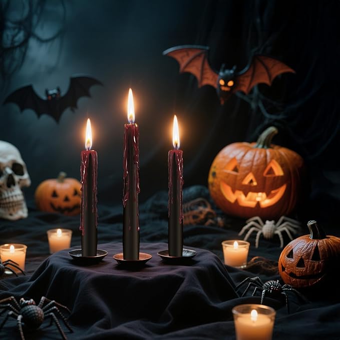 6 Pack Halloween Bleeding Candles, Black Vampire Tears Taper Candles Spooky Blood Drip Candles Set for Halloween Party Gothic Home Vampire Theme Rituals Decoration