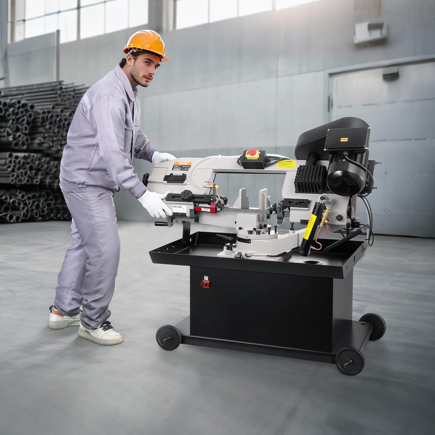 VEVOR Metal Horizontal Band Saw, 7 x 8.25 in Rectangular Cutting Capacity, 110/220V Vertical Cutting Bandsaw with 1.1 kW Motor, 0-45° Angle Adjustment, Variable Speed, for Metal, Wood, and Plastic