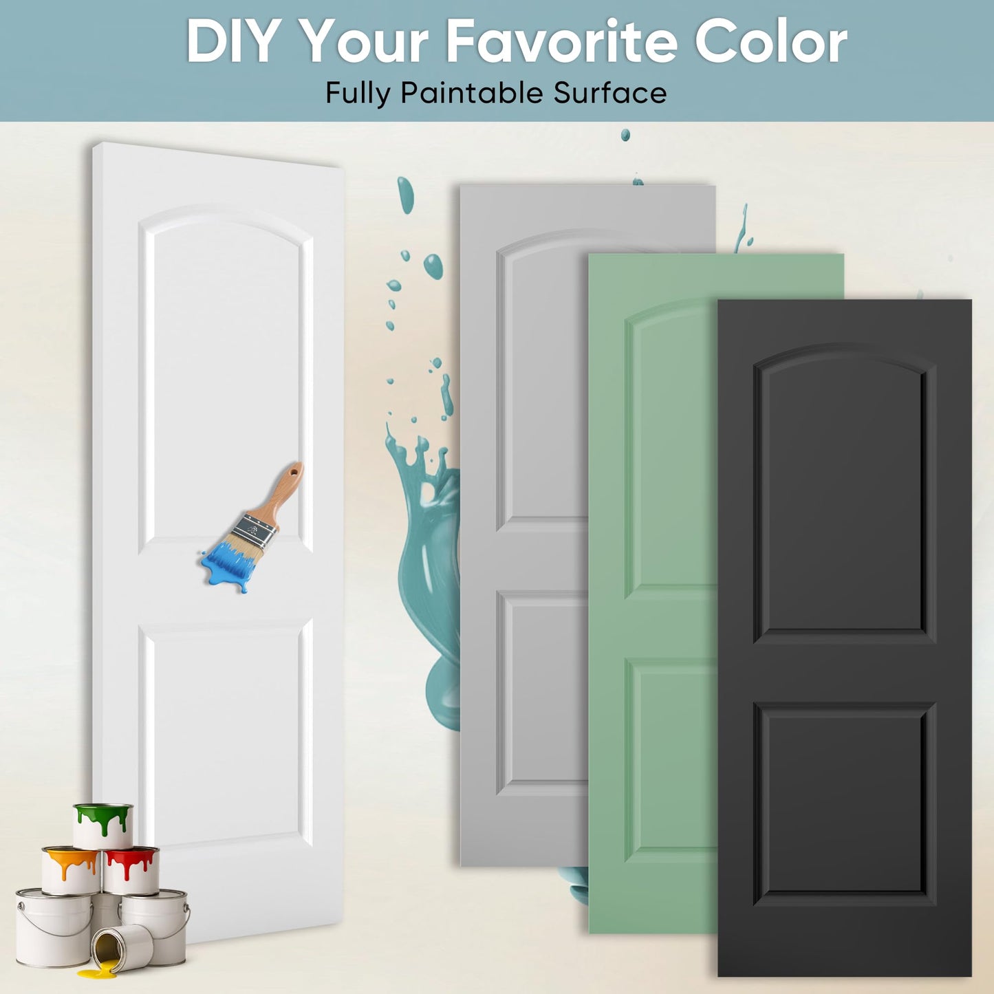 JUBEST 60x80 in Sliding Closet Door, Raised 2-Panel Arch Top White Primed Hollow Core Door Slab with Hardware Kits & Matching Fascia, Pre-drilled & Paintable, Space-Saving for Bedroom Laundry