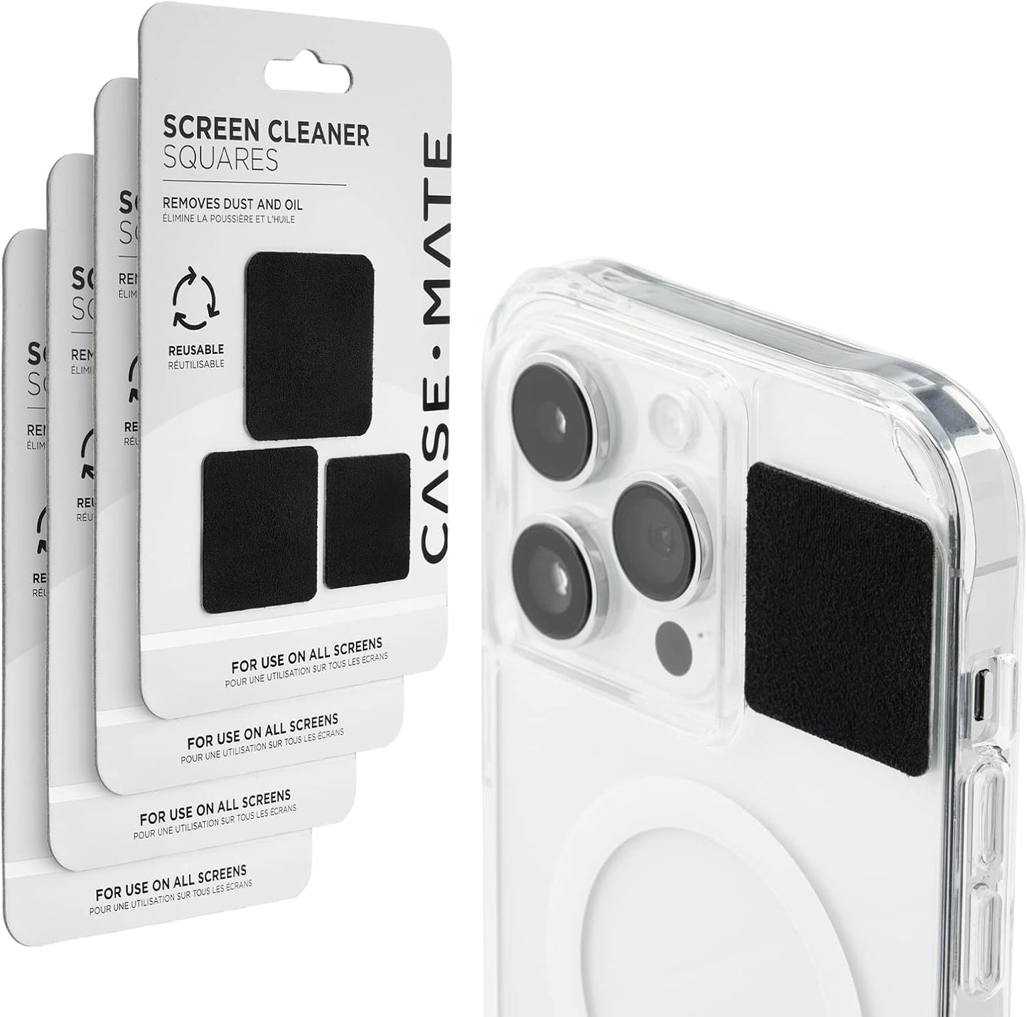 Case-Mate [4 Pack] Screen Cleaner Squares - Peel & Stick Reusable, Washable Microfiber Cleaning Cloth/Wipes for iPhone