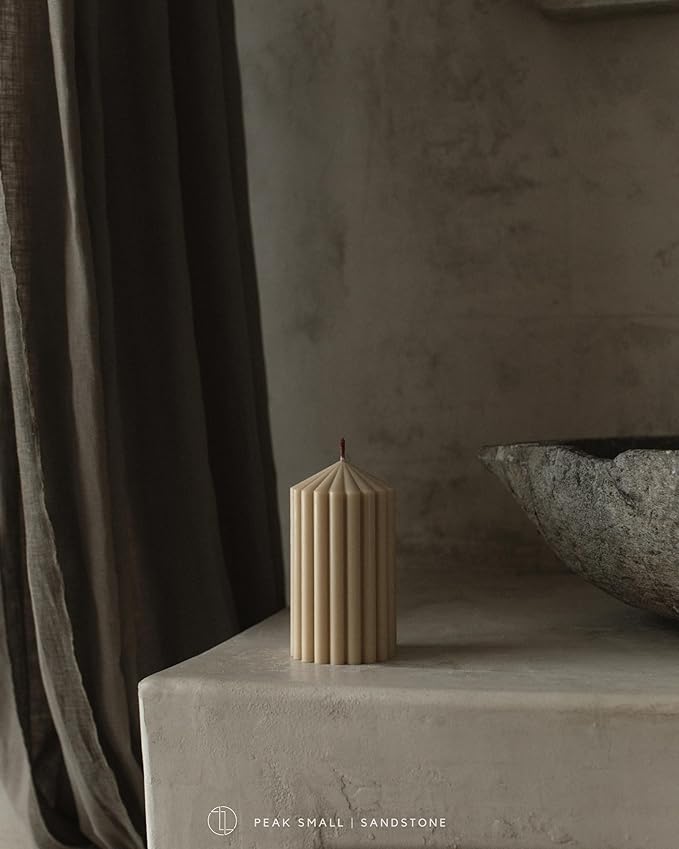 LAWA Ribbed Peak Pillar Candle - Large Beautiful Handmade Pillar Scented Soy Wax Candle Elegant Bubble Aesthetic Candle Housewarming Gift Home Room Shelf Decor Idea Sandstone (Small)