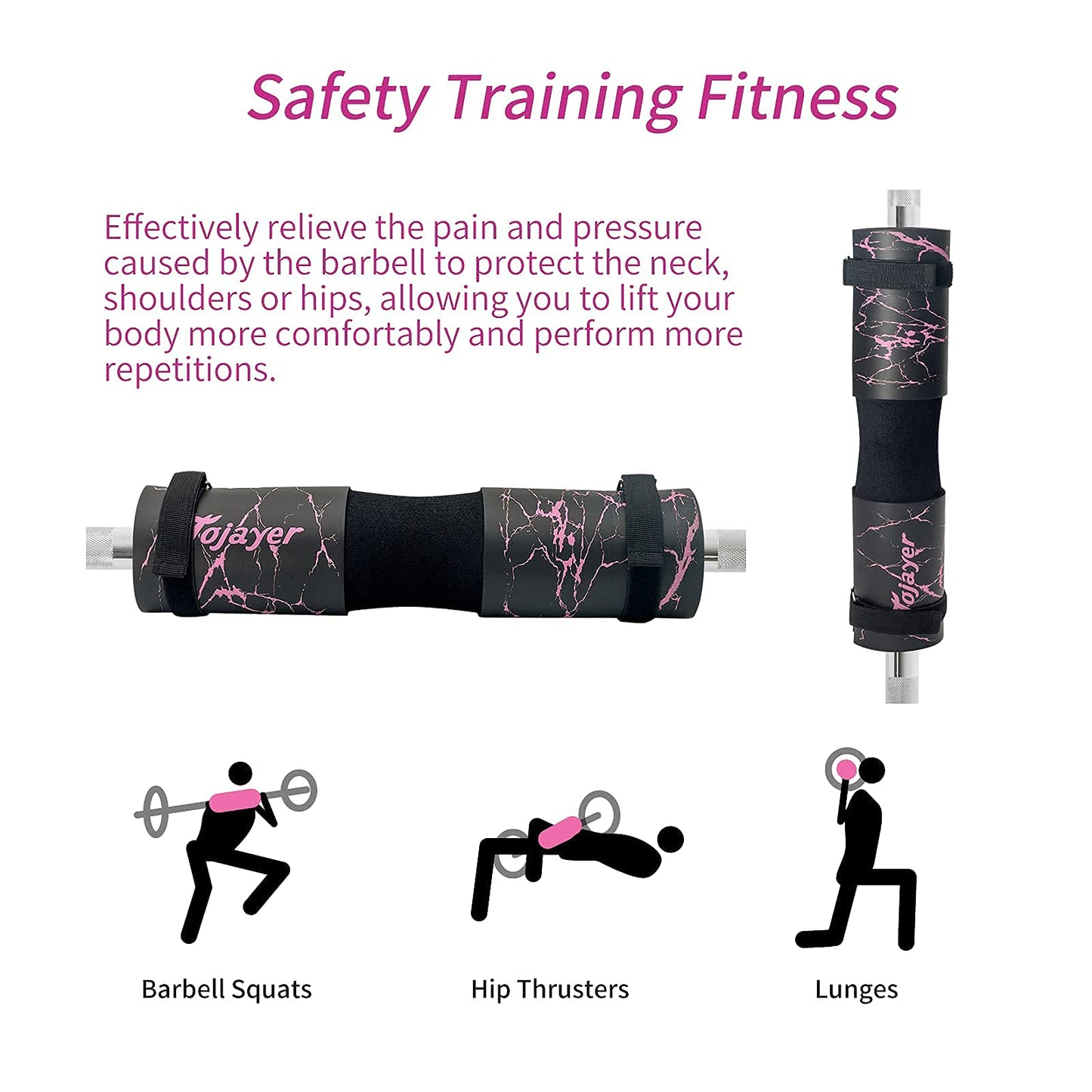 Tojayer Squat Pad Barbell Pad - Neck & Shoulder Protective Foam Workout Weight Lifting Bar Cushion for Lunges & Hip Thrusts, Fit Standard and Olympic Bars Perfectly, Pink Marble