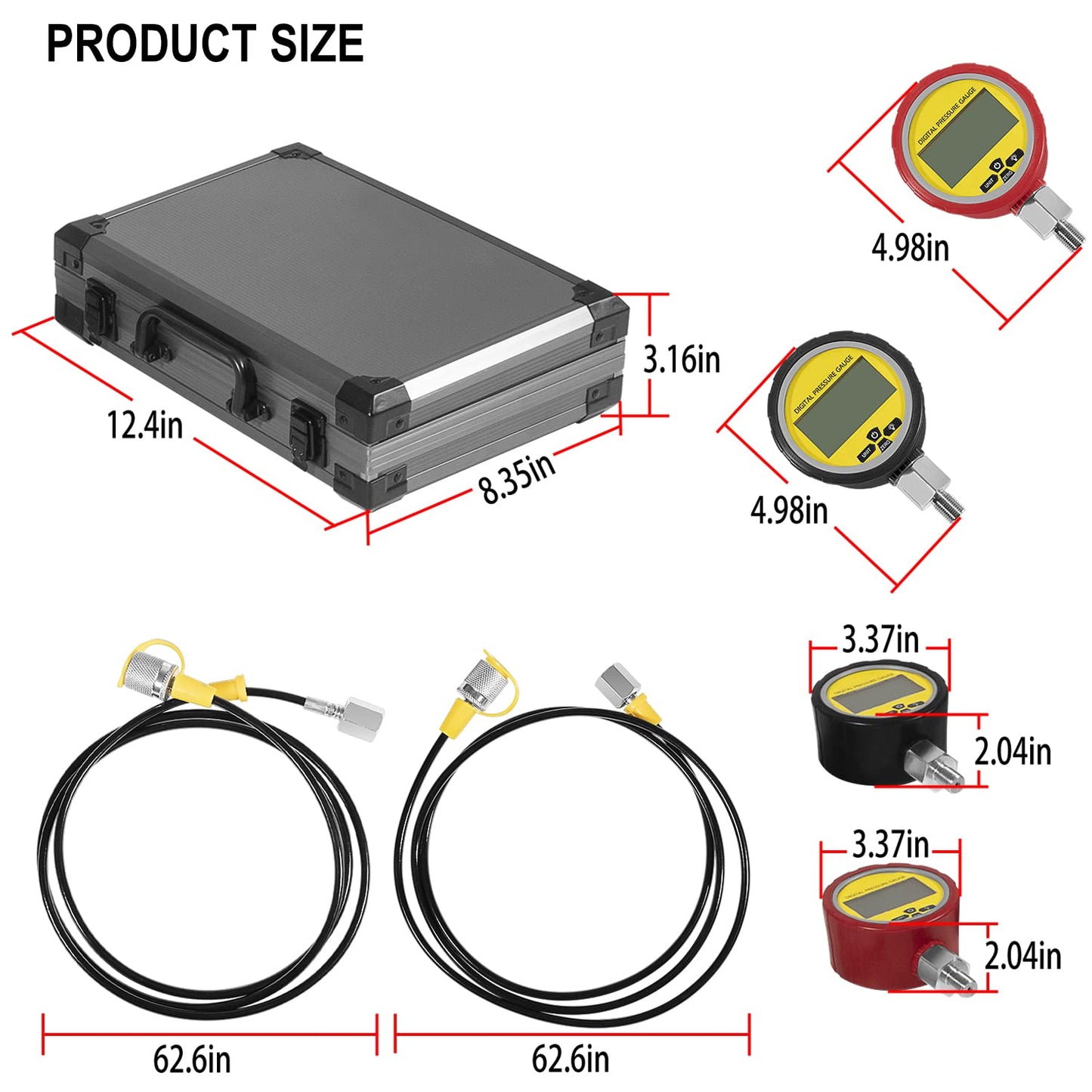 70M Hydraulic Pressure Test Checker Kit, w/ 10000PSI/70MPa Digital Pressure Gauges, 11 Couplings, 2 Test Hoses, Hydraulic Tester Coupling Kit for Excavator Construction Machinery Hydraulic Systems