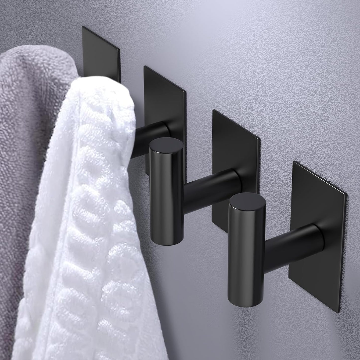 VAEHOLD Heavy-Duty Wall Towel Hooks - Waterproof Sticky Holders for Coats & Clothes | Black, 4 Pack