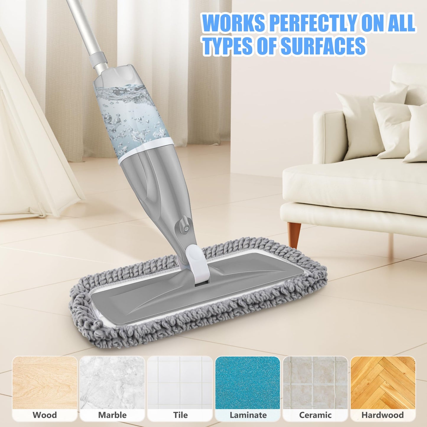 Microfiber Spray Mops for Floors Cleaning: EXEGO Dust Wet Mop with 3 Washable Reusable Pads for Swiffer Powermop &1 Refillable Bottle - Flat Floor Mop for Hardwood Laminate Ceramic Tiles Vinyl Wood