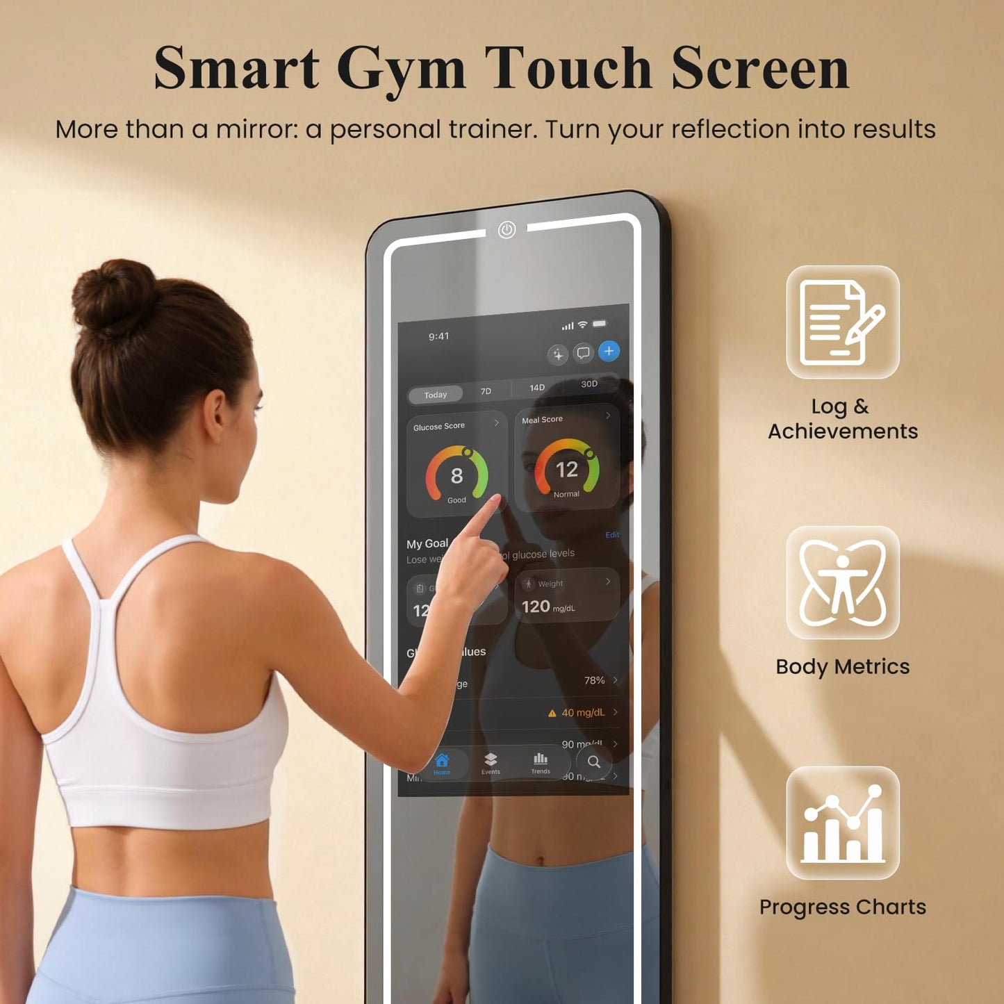 LumaVue Smart Fitness Mirror for Home Gym Workout, 32" Touchscreen & Open System, No Subscription Fees, Support Fitness Apps, Wall Mount & Free Standing, Can be Used with Home Workout Equipment