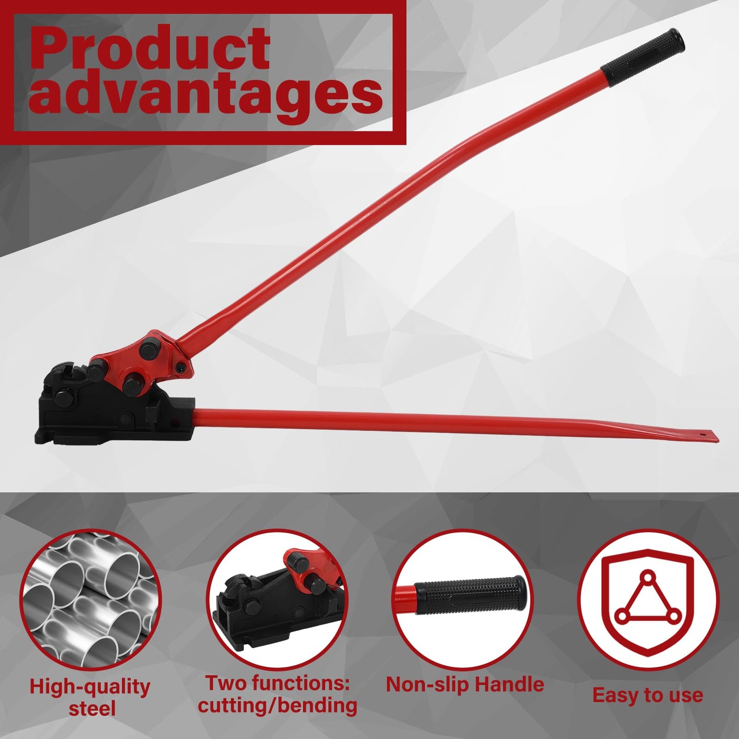 Threlaco Rebar Bender & Cutter 2 in 1 Rod Bender Metal Bending Tool Manual Effortlessly Cut and Bend Rebar up to 5/8" Bending Machine, Red
