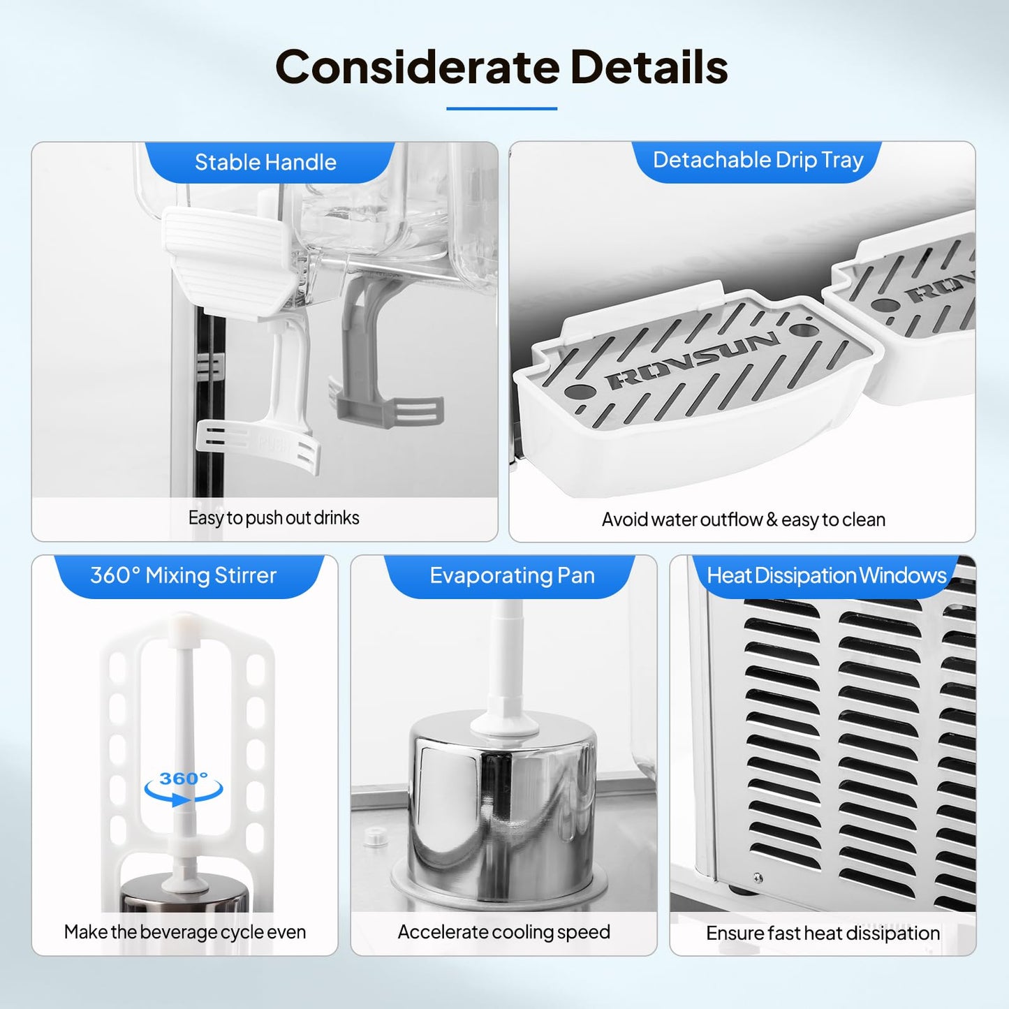 ROVSUN 9.6 Gallon/36L Commercial Beverage Dispenser Drink Dispenser, 18L X 2 Tanks Commercial Juice Dispenser Stainless Steel with Thermostat Controller for Home Restaurant Bar Party 110V/60HZ