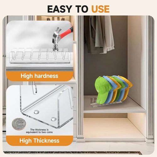 Clear Acrylic Baseball Cap Organizer Rack - Space-Saving 2-Pack Holds 14 Hats for Closet or Entryway