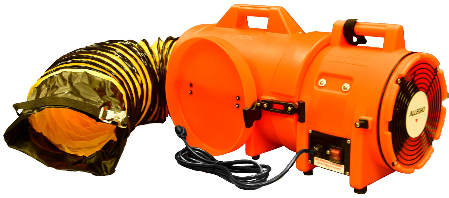 Allegro Industries-9533-25 32" X 13 12" X 14 12" 831 cfm 13 hp 115 VAC 3 A Motor Polyethylene Com-Pax-Ial Blower with Canister and 8" X 25' Duct,Orange
