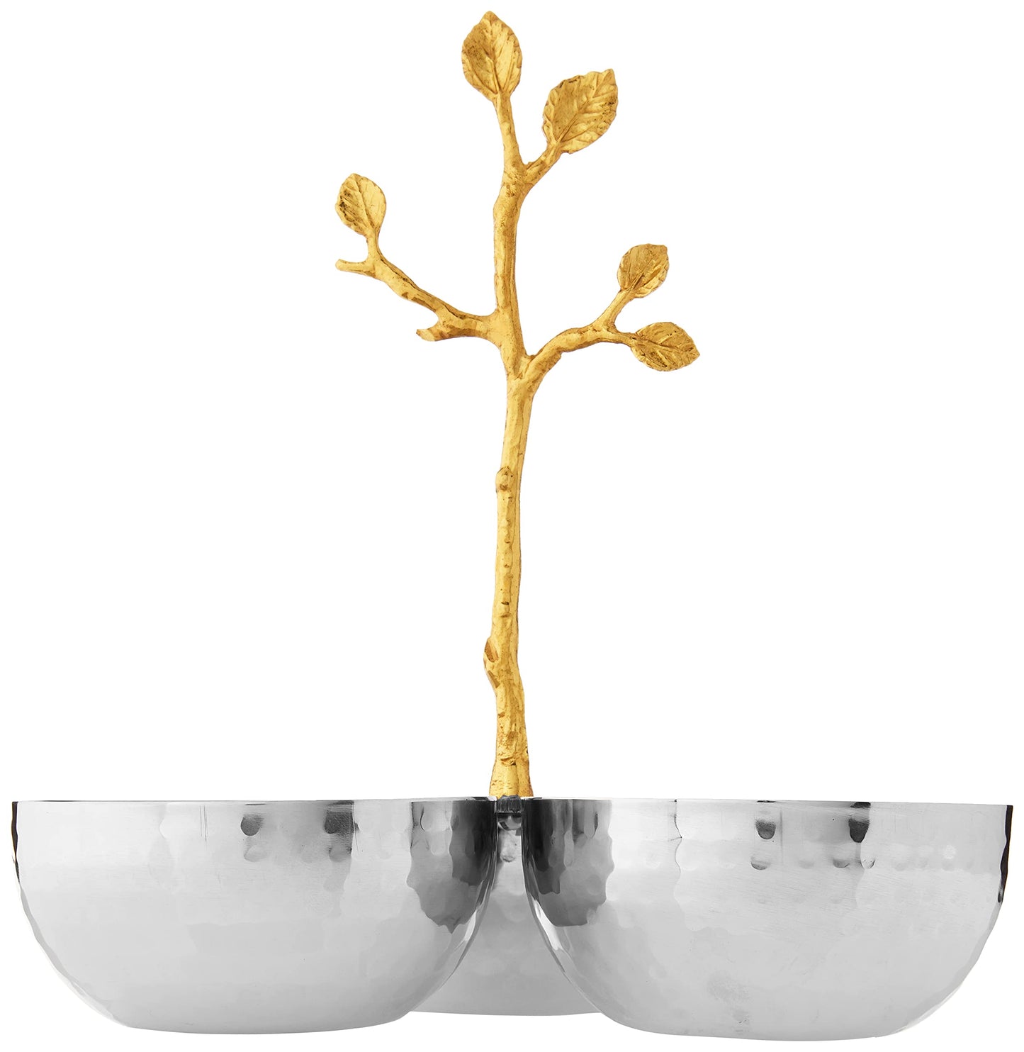 Elegance Golden Vine Hammered Triple Bowl, Silver/Gold