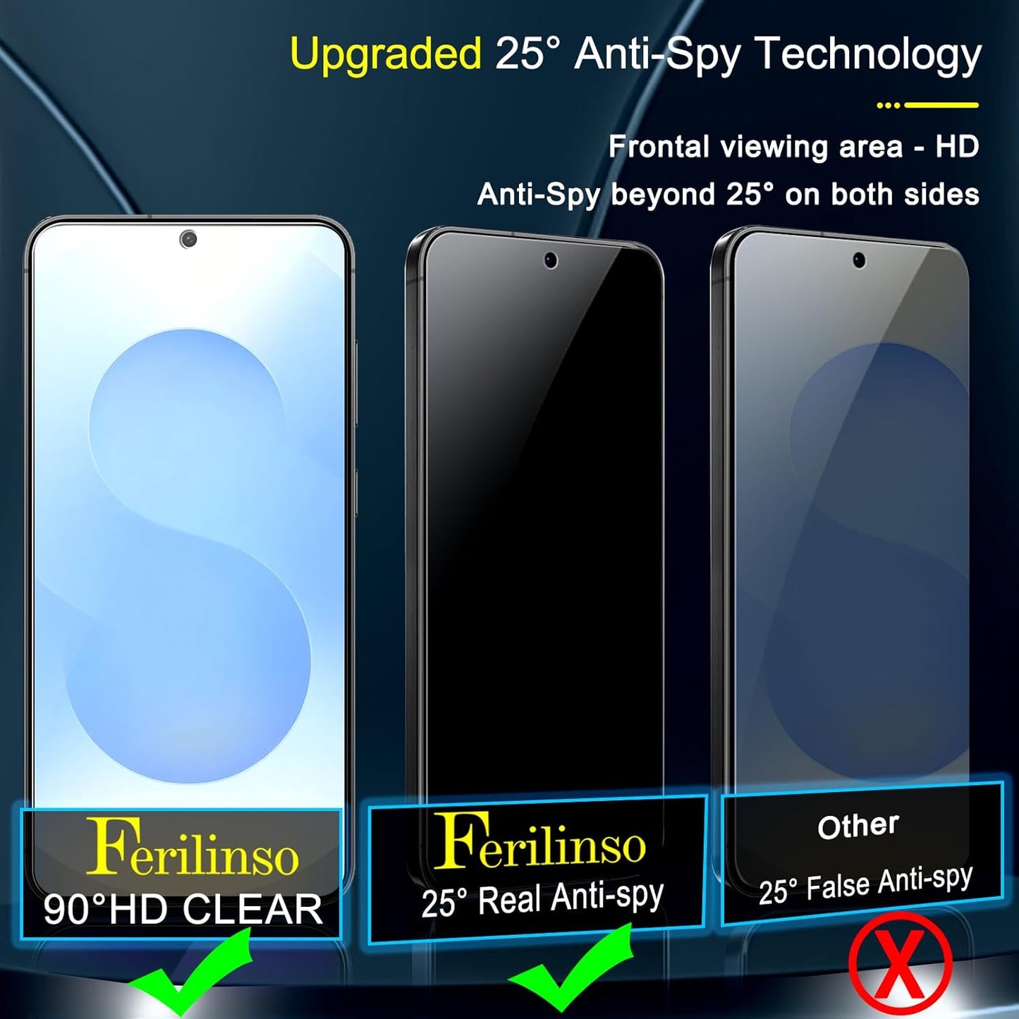 3 Pack S25 3 Pack S25 Ferilinso Privacy Screen Protector for Samsung Galaxy with Tempered Glass Camera Lens Protector