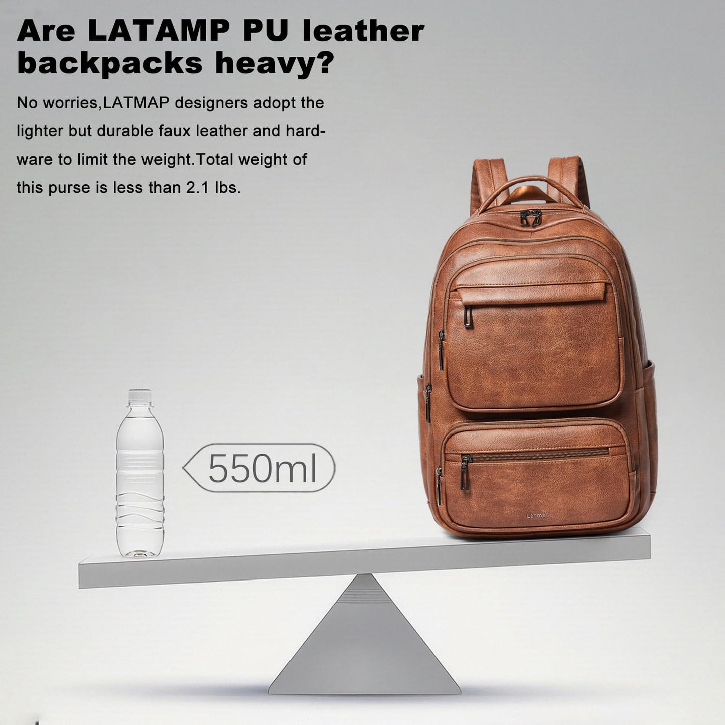 43L Backpack 17 16 15.6 Inch LATMAP Purse For Women Men Leather Shoulder Diaper Bookbag Tote Laptop Bag Handbags