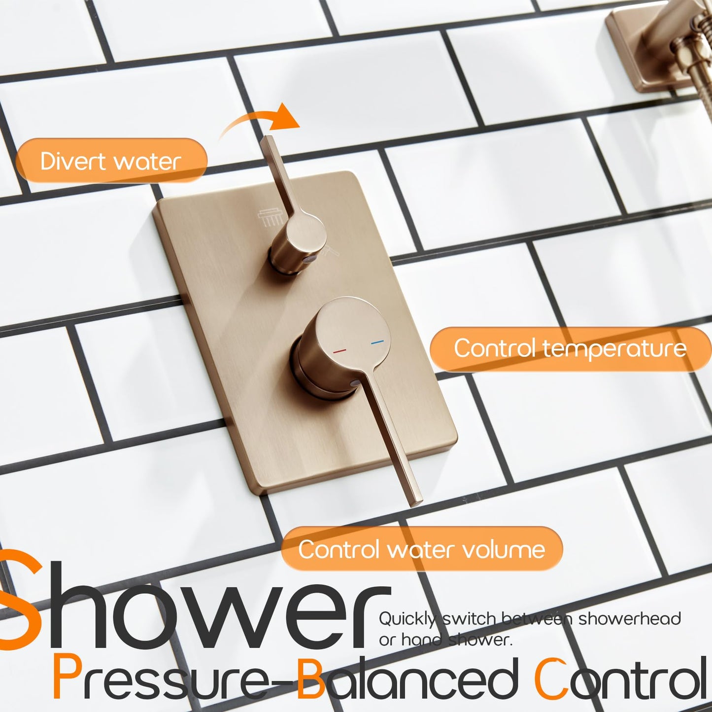 AONEON Bathtub Shower Trim Kit with 10'' High Pressure Rain Showerhead Faucet System, 3-Function Handheld Spray and Valve Included, Wall Mount Champagne Bronze SF001CPG-D10