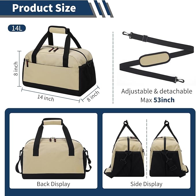 Small Gym Bag with Wet Pocket - 14 inch Mini Duffle Bag for Men & Women Lightweight Carry On Bag for Travel Sport - Camel
