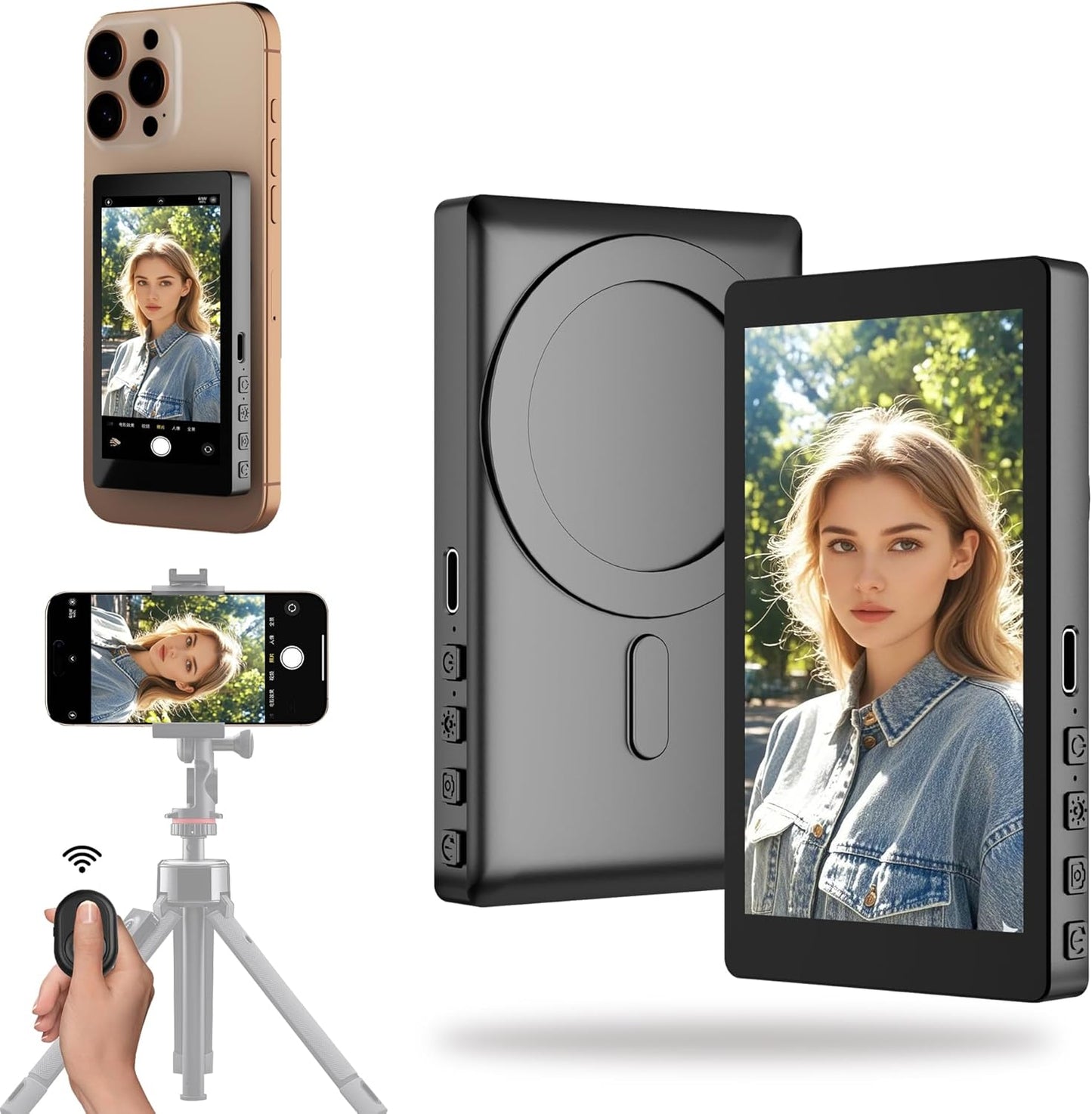 2000mAh 3-Level 4K/30FPS FLATIC Selfie Monitor Screen for iPhone & Android, Back Camera Vlog Selfie Monitor