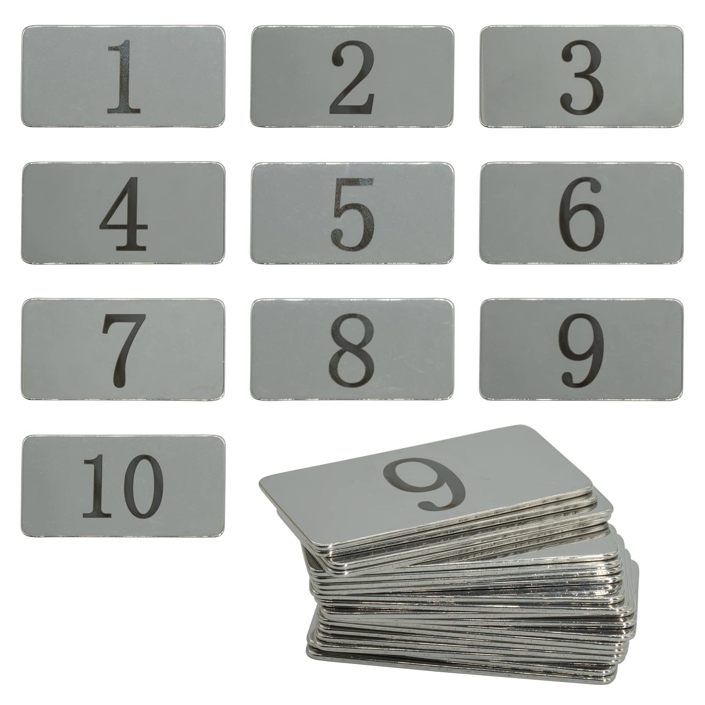 StayMax Rectangle Metal Numbered Tags Stainless Steel Number Tags Key Tags with No Holes (1-10)